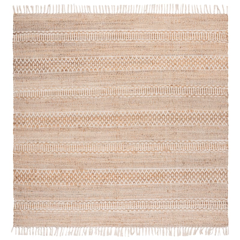 SAFAVIEH Hand-Woven Natural Fiber Ingebjorg Bohemian & Eclectic Cotton Rug - Natural/Ivory - 7' Square
