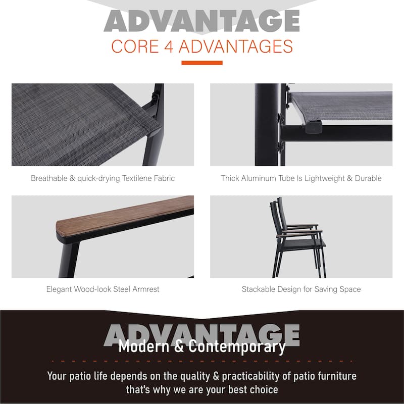 MAISON ARTS 3-Piece Bistro Set, 2 x Aluminium Stackable Dining Chairs and 1 x Side Table with Umbrella Hole