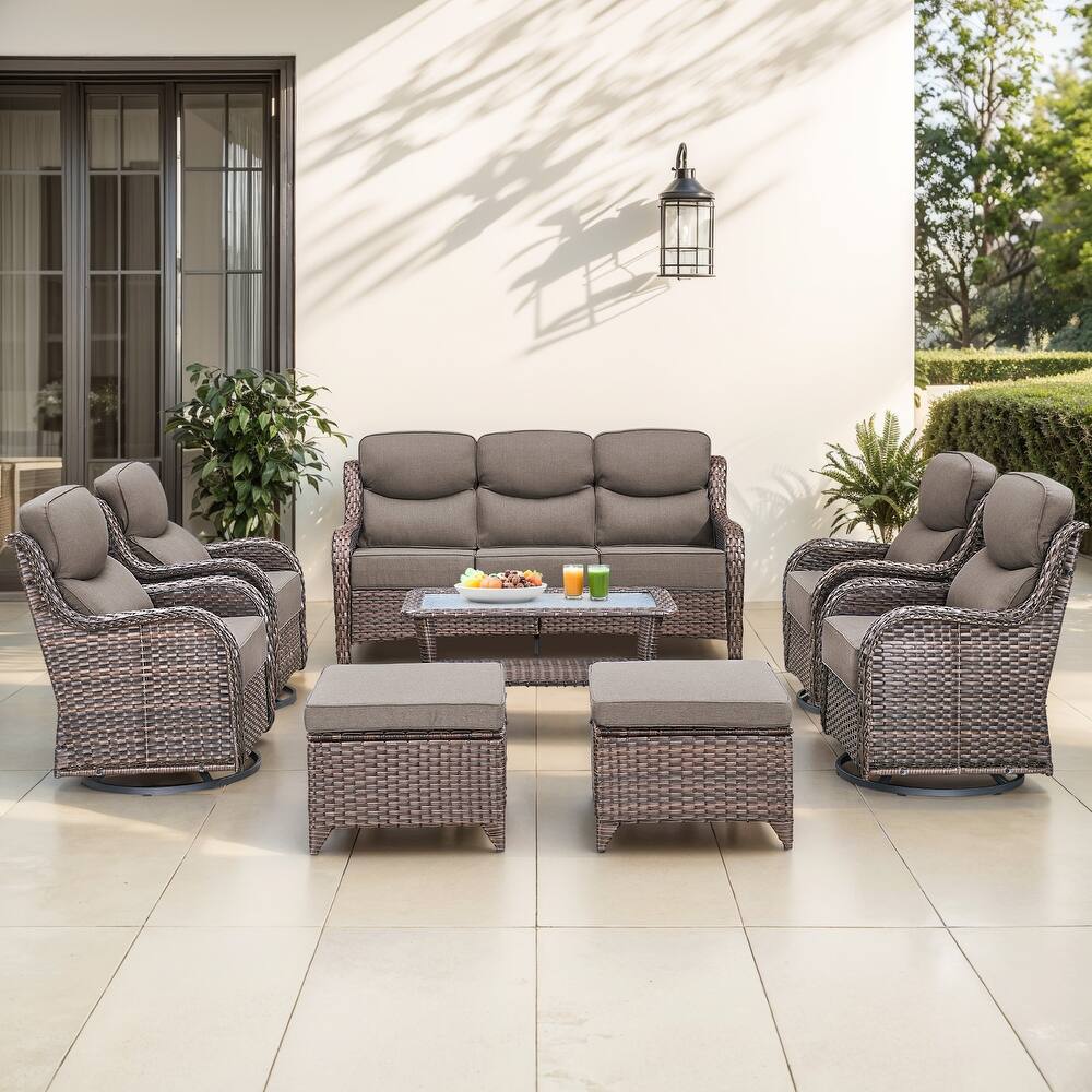 Gymojoy 8-Piece Patio Furniture Set with Swivel Glider Chairs, 6-Inch Ultra-Plush Cushions & Water-Resistant Olefin Fabric
