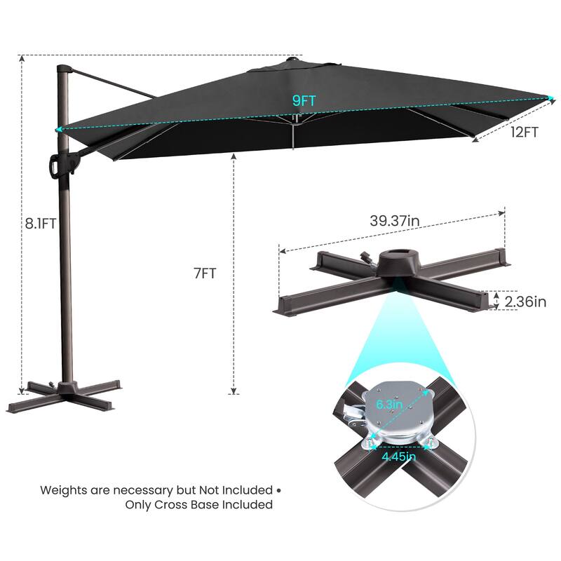 9 FT x 11.5 FT Outdoor Patio Cantilever-Offset Umbrella