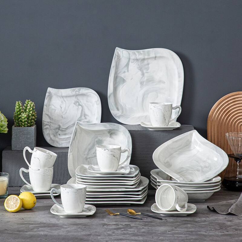 MALACASA Elvira 30-Piece Foliaceous Dinnerware Set (Service for 6)