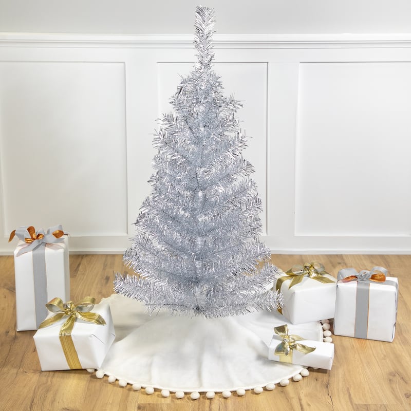 Artificial Tinsel Christmas Tree - 3' - Silver - Unlit - 3 Foot
