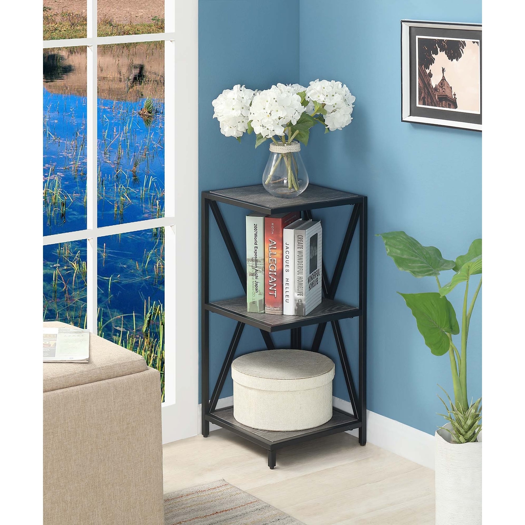 Convenience Concepts Tucson Metal 3 Tier Corner Bookcase On Sale