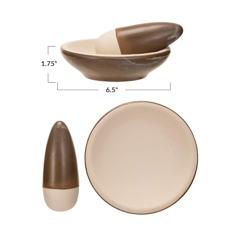 Stoneware Mortar and Pestle with Reactive Glaze - 8.0"L x 8.0"W x 2.8"H - 8.0"L x 8.0"W x 2.8"H