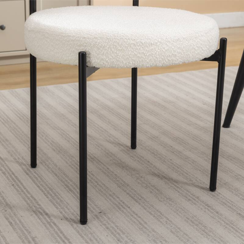 Modern Dining Set with Round Table & Boucle Chairs