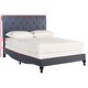 preview thumbnail 6 of 5, SAFAVIEH Hathaway Navy Linen Upholstered Tufted Rolled Back Bed (Queen)