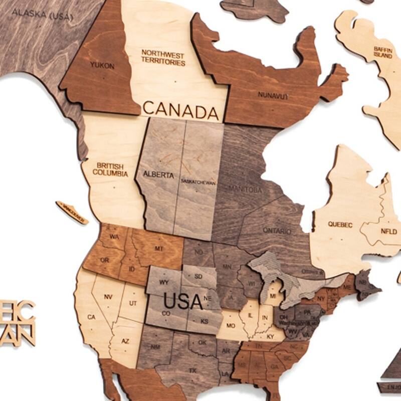 HomeRoots 35" X 59" Brown and Beige Wood World Map Hanging Dimensional Sculpture
