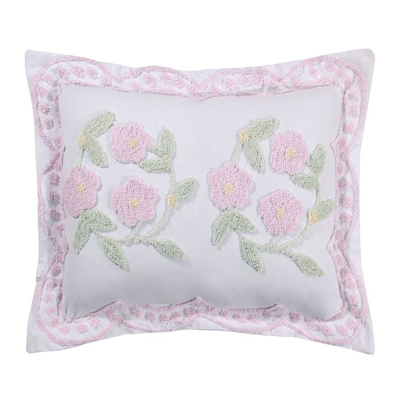 Better Trends Bloomfield Floral Tufted Chenille Cotton Bedspread - Rose - Standard Sham