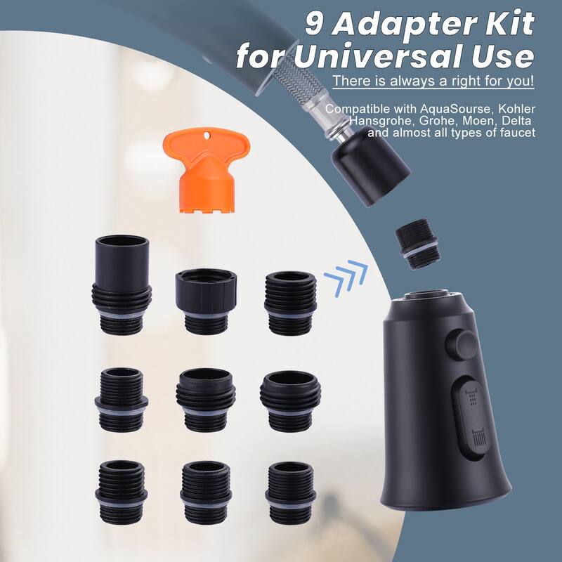 WOWOW Pull Down Kitchen Faucet Spray Head with 9 Adapters Kit
