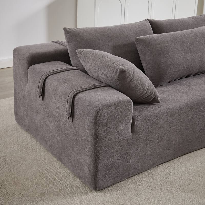 Corduroy Fabric 3-Seater Cloud Couch with 2 Movable Footrest,U Shaped Couch Set,Upholstered Deep Seat 2-Seat with 3 cushions