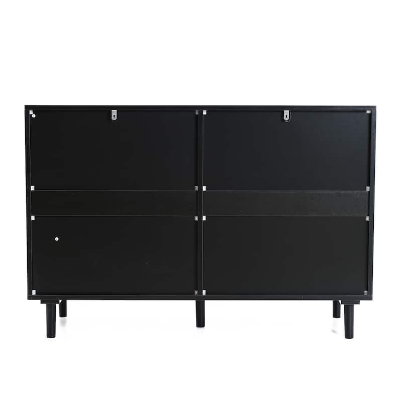 Black and Brown Manufactured Wood 6-Drawer Rattan Dresser