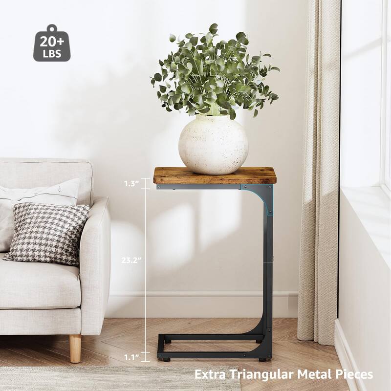 C Table Side Table Set of 2 Living Room Sets C Shaped Couch Tray End Tables Farmhouse, Rustic Brown (017-30BN)