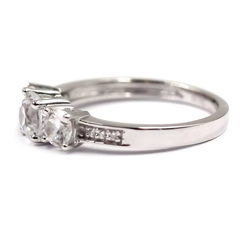 14Kt White Gold White Natural Zircon 3 Stone Ring