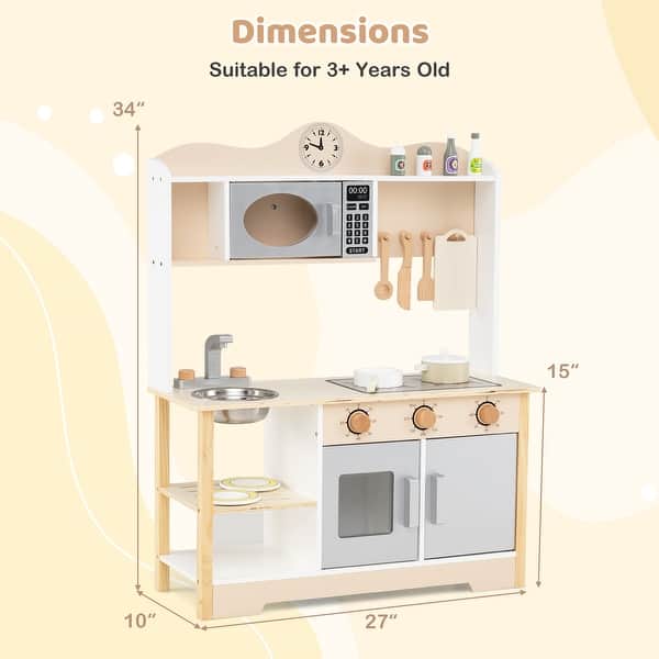 Gymax Wooden Play Kitchen for Kids Cooking Toy Playset w/ Microwave