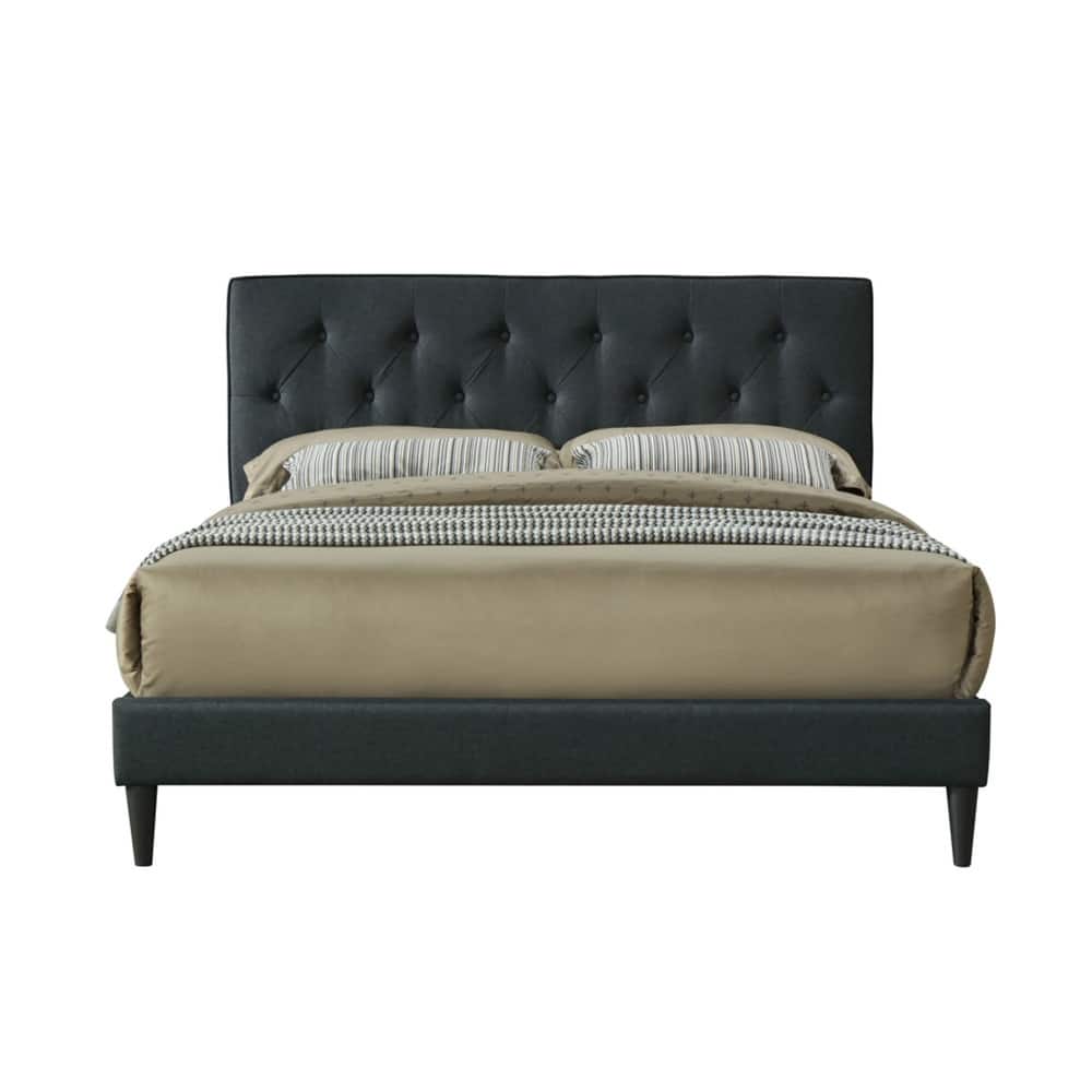 Queen Size Polyester Upholstered Platform Bed with USB Charging and Tufted Headboard (Bed-in-a-Box)