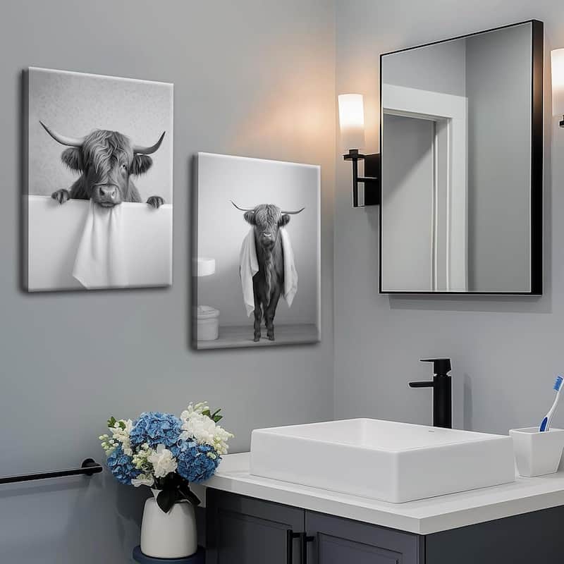 Wall Art, Black and White Cute Cow Animal Canvas