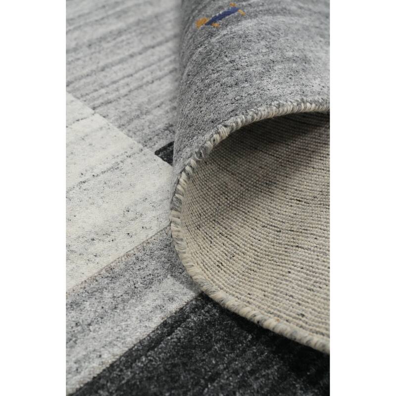 Hand Knotted Oriental 100% Wool Carpet Tribal Geometric Greys & Charcoal Gabbeh Area Rug - 7' 7'' X 5' 3''