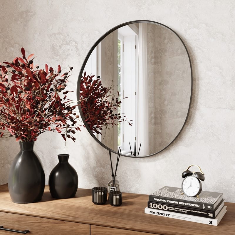 Noire Abstract Metal Round Modern Vanity Wall Mirror - 23"H x 20.5"W x 1"D
