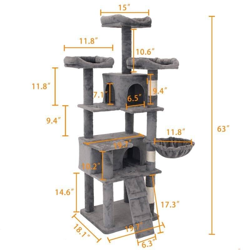 Cat Tree, with 2 Roomy Condo, 4 Perch, 63 inches