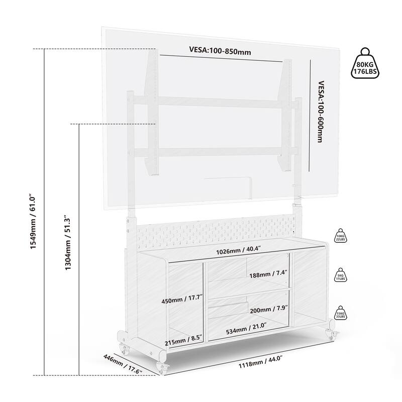 FITUEYES Sturdy Rolling TV Stand with Wheels for 50-85 Inch TVs with Open Shelves