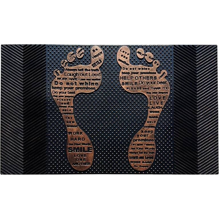 A1HC First Impression, Natural Rubber Doormat, Non-Slip, Durable, Heavy Duty Rubber Mat, 18"X30" - Bronze Feet
