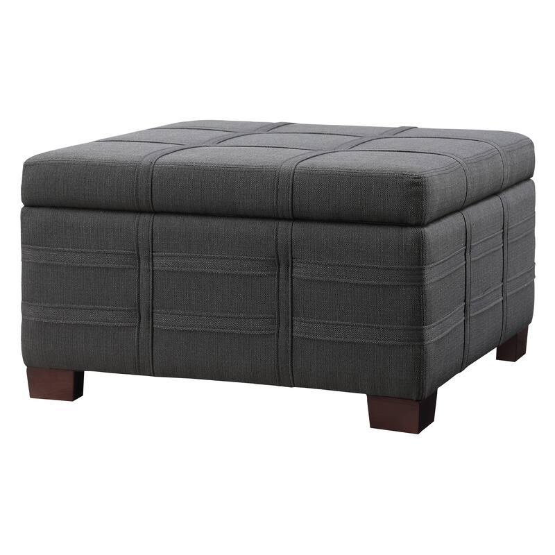 OS Home and Office Furniture Detour Strap Square Storage Ottoman in Charcoal Fabric