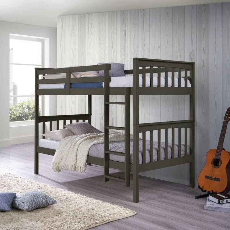 Clayfell Ames Twin Over Twin Solid Wood Bunk Bed Frame, Convertible, Sturdy Guardrails, Easy Assembly