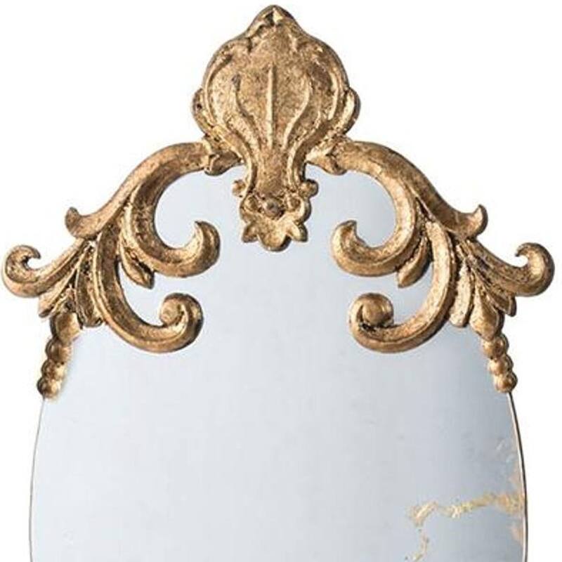 HomeRoots 26" Gold Crowned Top Resin Framed Antiqued Glass Accent Mirror - 14.8' X '26' X '0.9