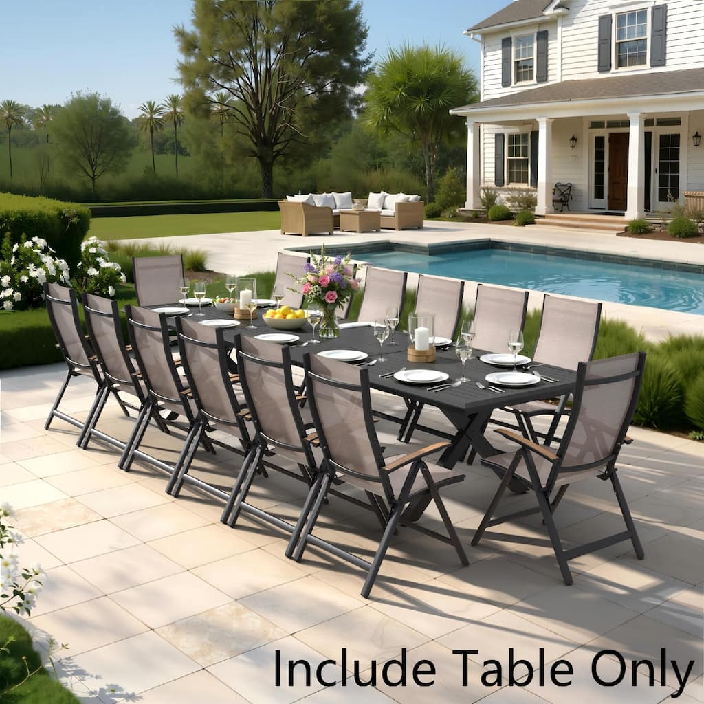 Pellebant Outdoor Patio All-Weather X-Shaped Aluminum Dining Table with Umbrella Hole for 10-14 Person