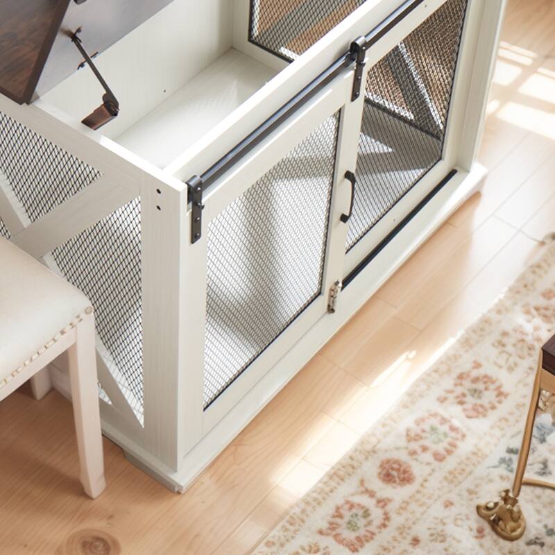 37'' Farmhouse Dog Crate Furniture Side End Table,Kennel Indoor