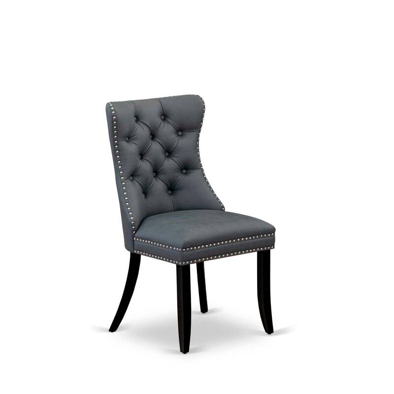 Parsons Dining Chairs Set of 2 - Gray Faux Leather Padded Chairs with Nailhead Trim