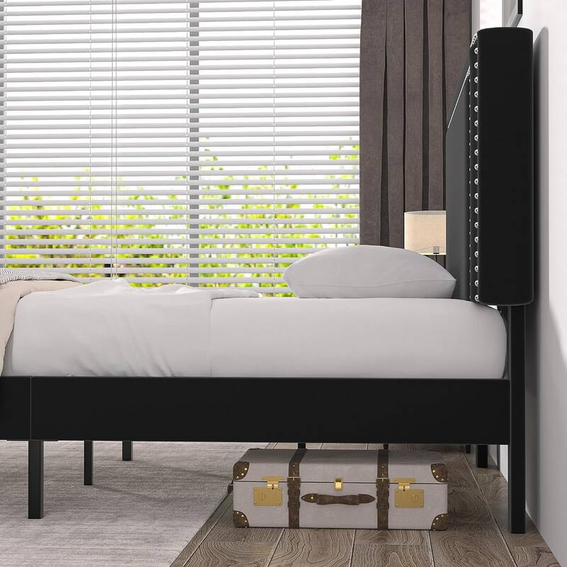 VECELO Upholstered Bed Frames with Height Adjustable Headboard