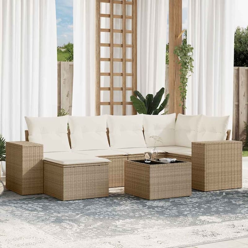 vidaXL Garden Sofa Set - Beige and cream With table