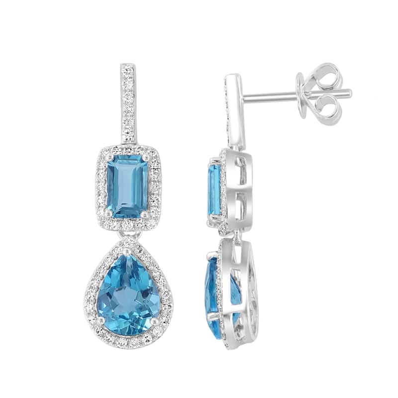 EFFY 14K White Gold Diamond London Blue Topaz Earrings