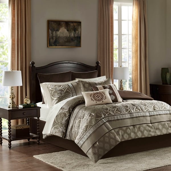Madison Park Essentials Zara Brown 16 Piece Jacquard Comforter Set with ...