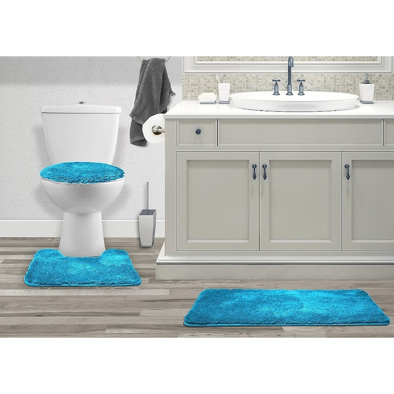 Queen Mary 3 Piece Bathroom Rug Set, Luxury Soft Plush Bath Mat, Contour Rug, Lid Cover, Non-Slip