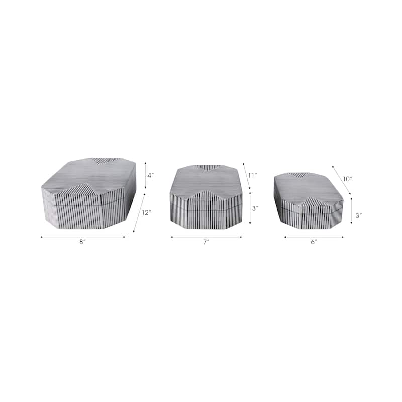 Resin Wood Decorative Box Striped Home Office (Set of 3) - 3/4" Black - 12" x 8" x 4"