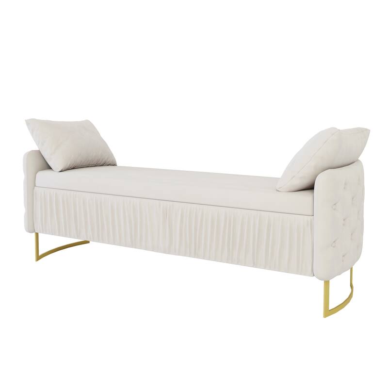 2-Piece Bedroom Set with Velvet Upholstered Bed and Storage Ottoman Bench by Harper&Bright Designs