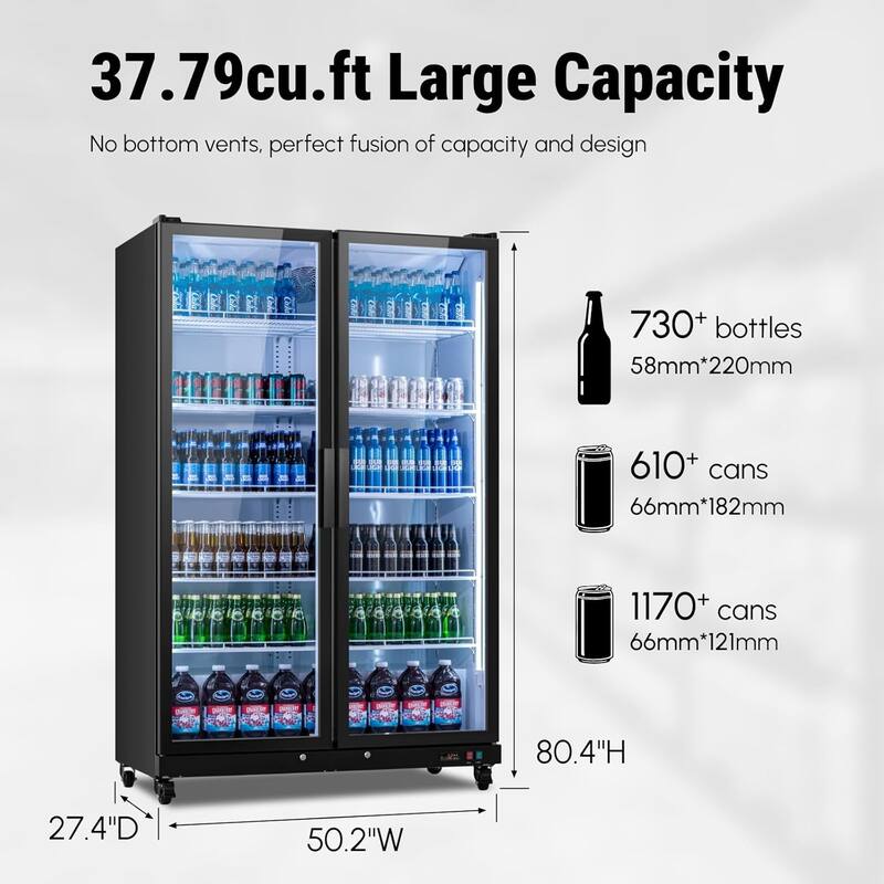 Yeego 37.79 cu.ft Commercial Beverage Display Cooler Refrigerator - 37.79 cu.ft