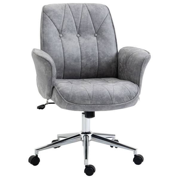 slide 2 of 10, Microfiber Home Office Chair, Work Chair with Swivel Wheels and Tilt Function, Padded Vanity Chair with Armrests - N/A Light Grey