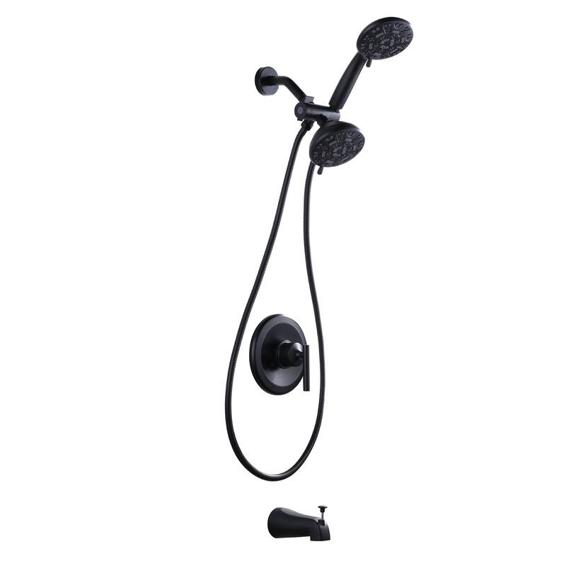 WOWOW Single Handle 7-Spray Dual Shower Head Faucet with Tub Spout - Matte Black