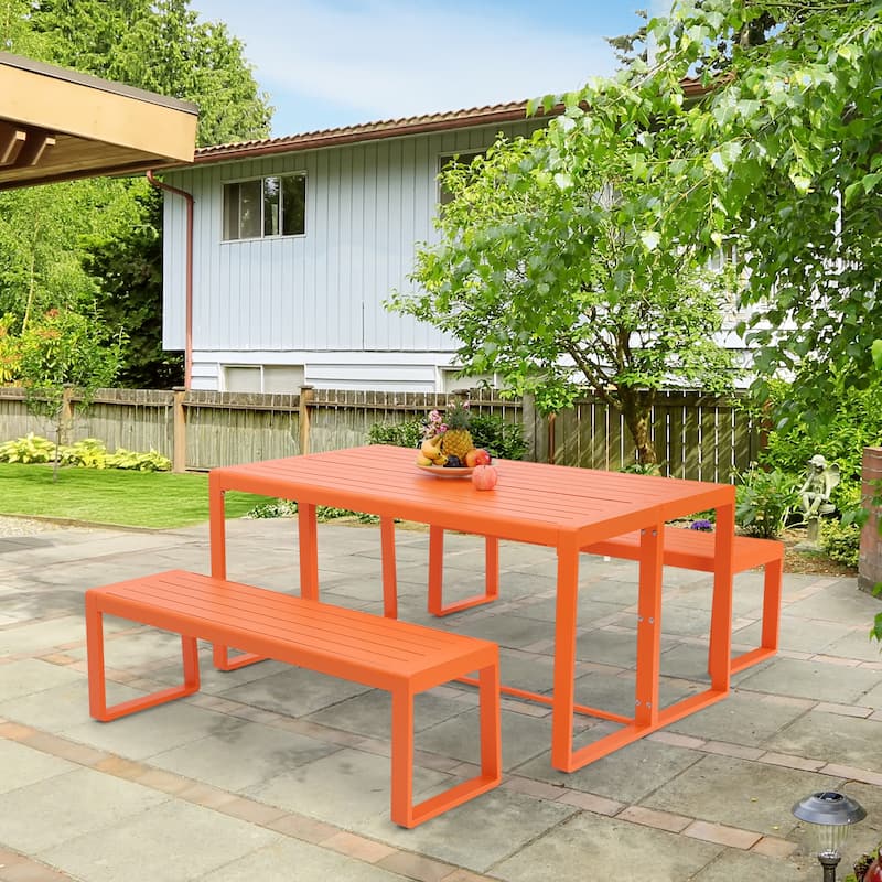 Aoodor 3-Piece Outdoor Patio Dining Set, Aluminum Furniture Set with 1 Rectangular Picnic Table and 2 Benches - N/A
