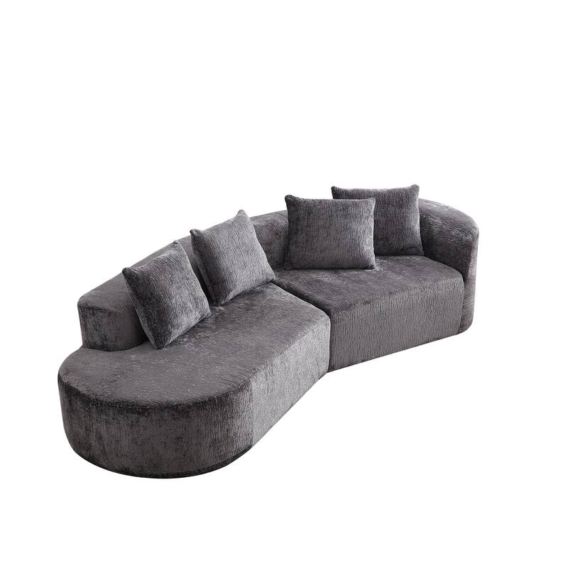114" Chenille Cloud Sectional Sofa with Extra Deep Seating, and 4 Throw Pillows & No-Assembly Design