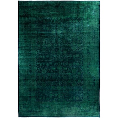 Overdyed One-of-a-Kind Hand-Knotted Area Rug - Green - 12' 0" x 17' 6"