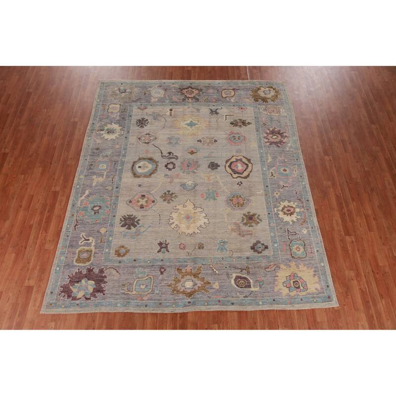 Hand Knotted Oriental 100% Wool Carpet Transitional All-Over Beige & Ivories Oushak Area Rug - 9' 9'' X 8' 1''