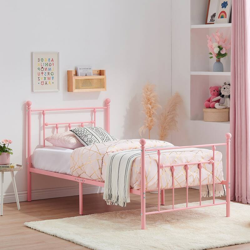 VECELO Modern Metal Platform Bed Frame,Twin Size Bed Set of 2