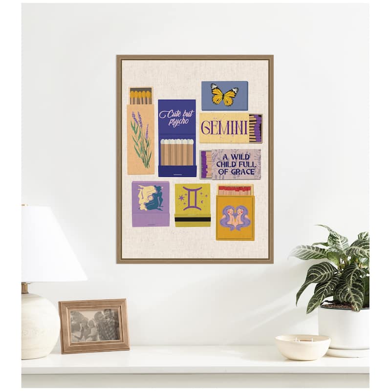 Kate and Laurel Gemini Matchbooks Linen FC by Megan Ryan Framed Canvas Wall Art Print
