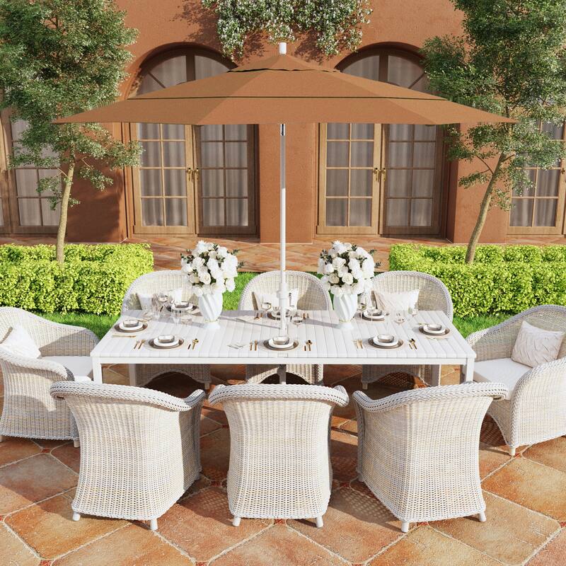 California Umbrella 11' Rd. Aluminum Patio Umbrella, Crank Lift, Collar Tilt, Dbl Wind Vent, White Finish, Sunbrella Fabric - Heather Beige