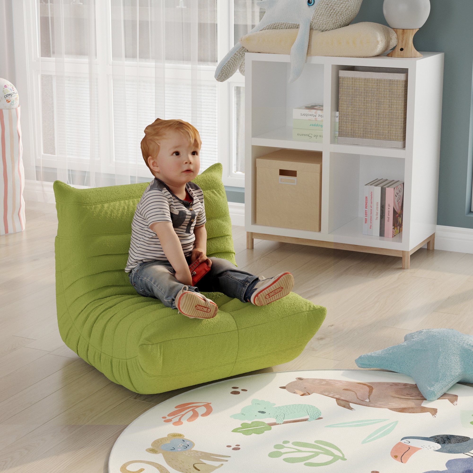 L shape Symmetry Armless Green Single Sofa Corner Floor Lounge