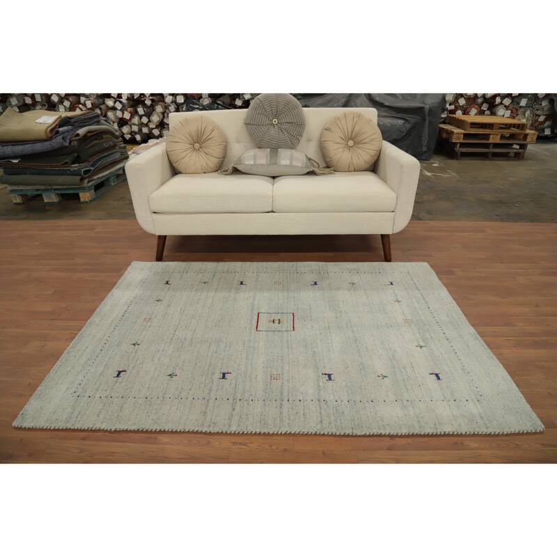 Hand Knotted Oriental 100% Wool Carpet Tribal Animal Pictorial Beige & Ivories Gabbeh Area Rug - 5' 11'' X 4' 1''